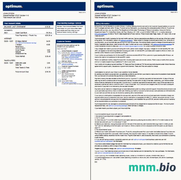 USA Optimum rachunek za media template w formatach Word i PDF, 4 strony, Wersja 2, 3-4 strony